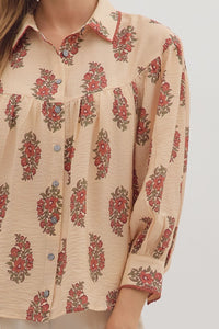 Demi Floral Button Down - Ecru
