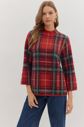 Pretty in Plaid Sweater - Red