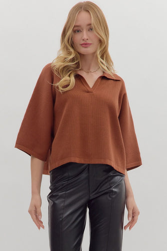 London Collared Top - Brown
