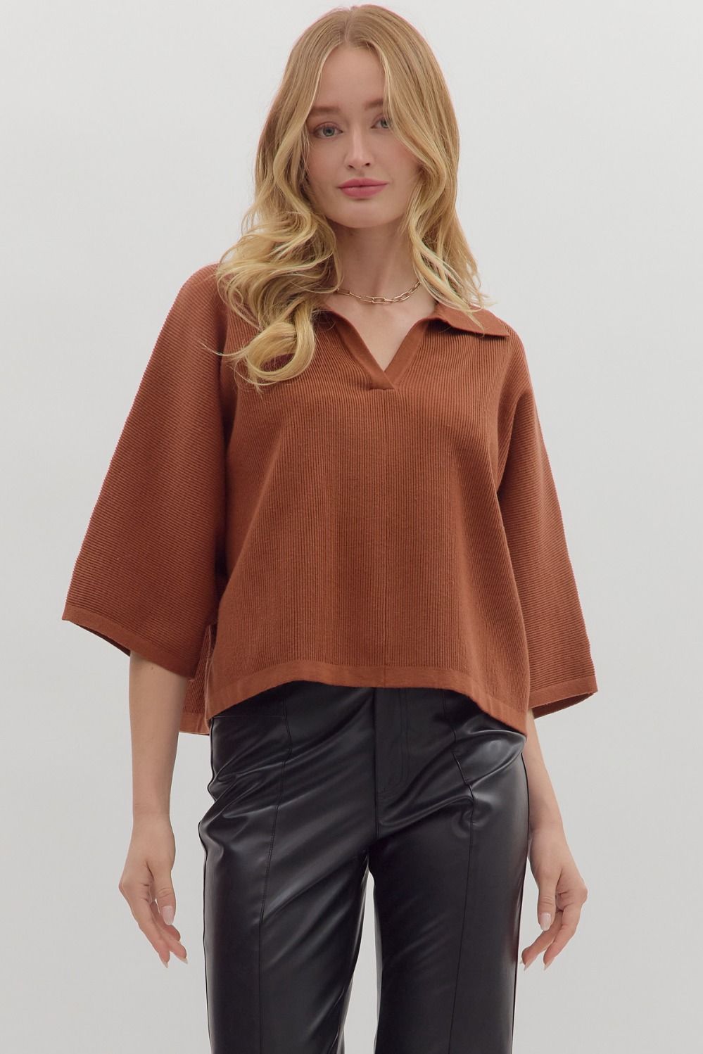 London Collared Top - Brown