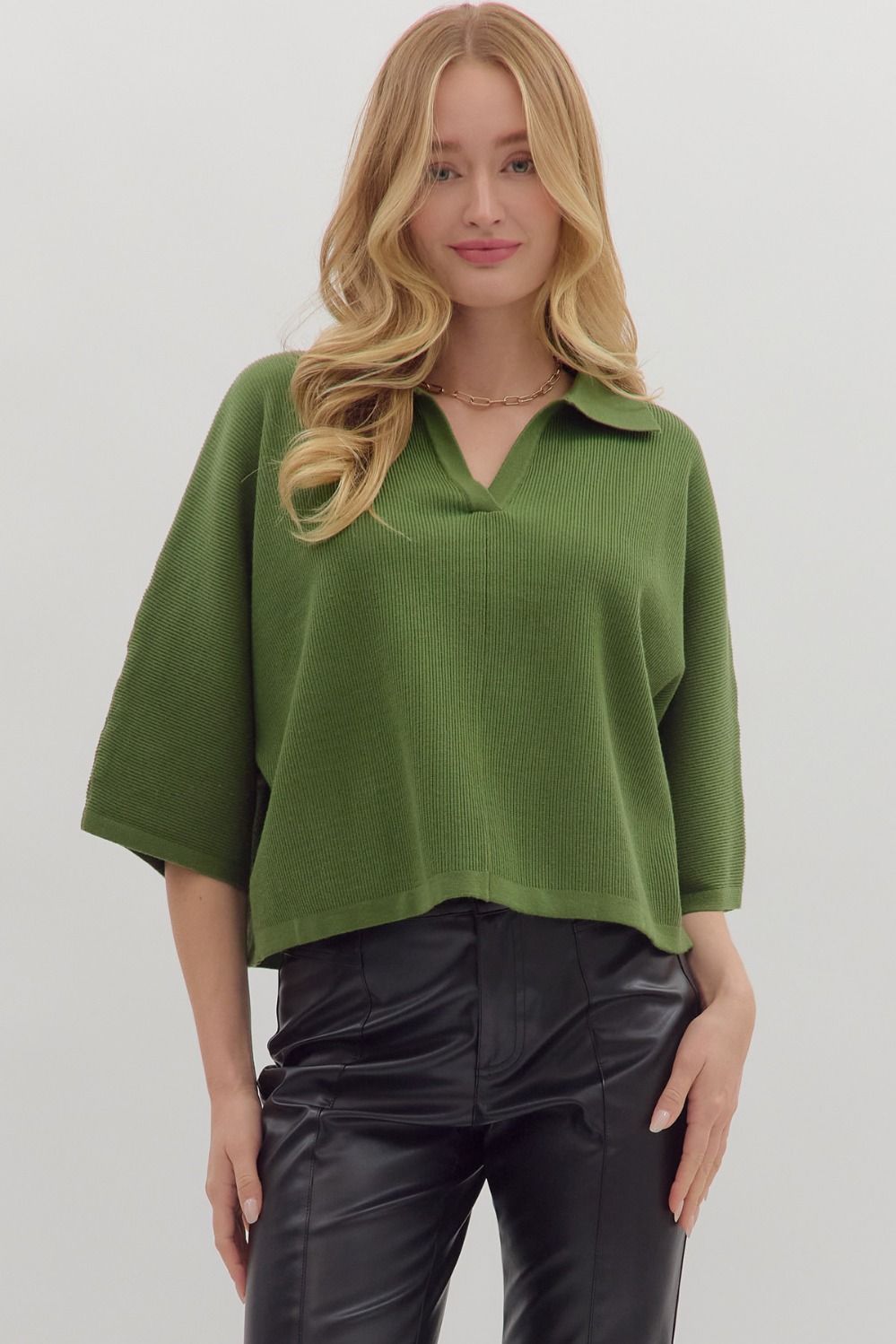 London Collared Top - Olive