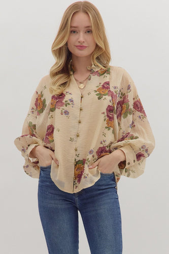 Vienna Floral Top - Ecru