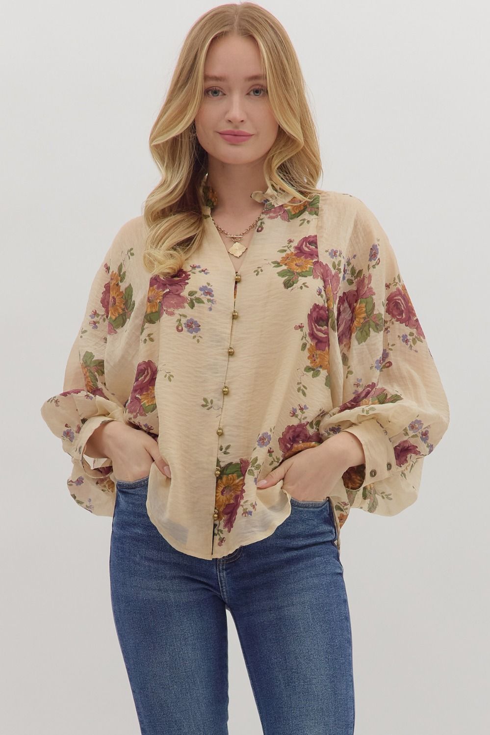 Vienna Floral Top - Ecru