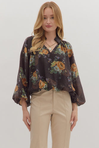Alora Floral Top - Chocolate