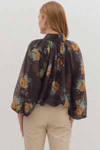 Alora Floral Top - Chocolate