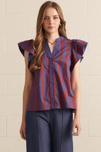 Load image into Gallery viewer, Sienna Striped Flutter Sleeve Top-Navy Rust