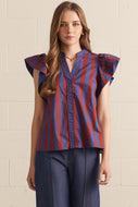 Sienna Striped Flutter Sleeve Top-Navy Rust