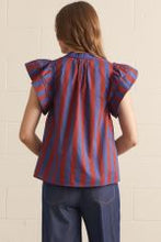 Load image into Gallery viewer, Sienna Striped Flutter Sleeve Top-Navy Rust