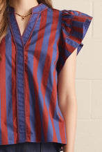 Load image into Gallery viewer, Sienna Striped Flutter Sleeve Top-Navy Rust