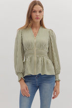 Load image into Gallery viewer, Gemma Striped Peplum Top - Olive