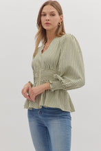 Load image into Gallery viewer, Gemma Striped Peplum Top - Olive