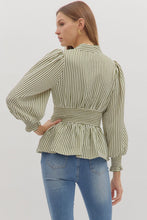 Load image into Gallery viewer, Gemma Striped Peplum Top - Olive