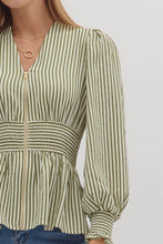 Load image into Gallery viewer, Gemma Striped Peplum Top - Olive