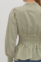 Load image into Gallery viewer, Gemma Striped Peplum Top - Olive