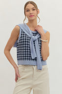 FASHION SHOW Gingham Faux Sweater Top - Navy