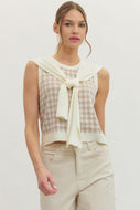 Gingham Faux Sweater Top - Oatmeal