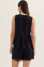 Load image into Gallery viewer, Lacey Trim Tank Top - Black