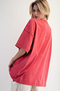 Boxy Faux Pocket Tee - Boho Red