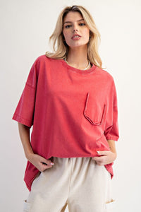 Boxy Faux Pocket Tee - Boho Red