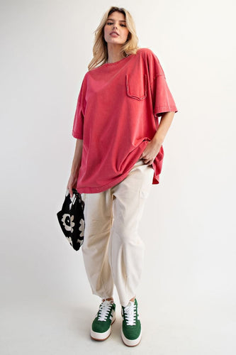 Boxy Faux Pocket Tee - Boho Red