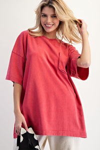 Boxy Faux Pocket Tee - Boho Red