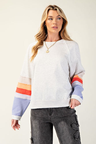 Lyla Color Block Pullover - Heather Grey
