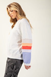 Lyla Color Block Pullover - Heather Grey