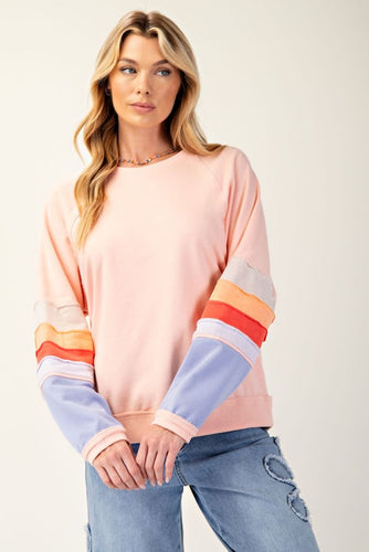 Lyla Color Block Pullover - Light Coral
