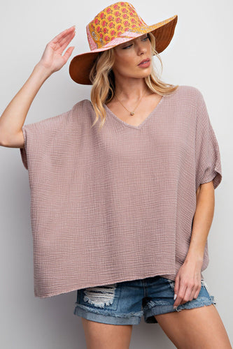 Amelia Mineral Washed Top - Mushroom *Curvy*