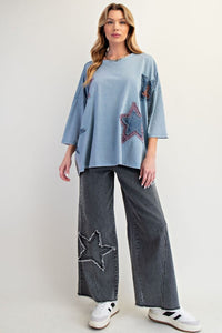 Starry Eyed Boxy Tee - Denim Blue