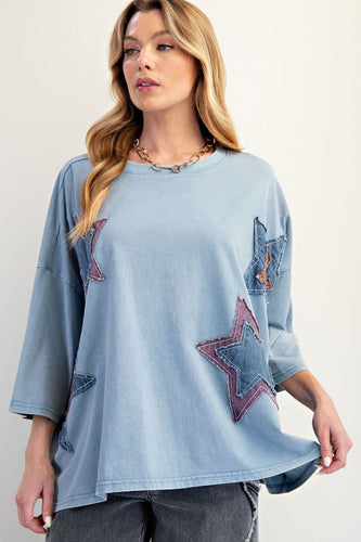 Starry Eyed Boxy Tee - Denim Blue