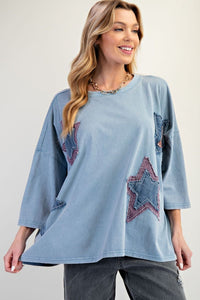 Starry Eyed Boxy Tee - Denim Blue