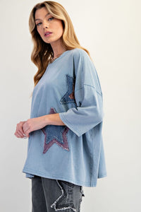 Starry Eyed Boxy Tee - Denim Blue