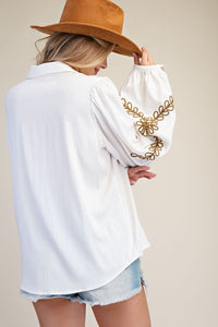 Cowgirl Embroidered Button Down - Ivory