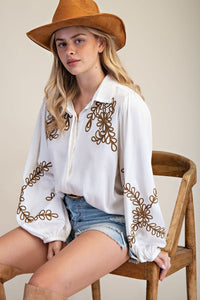 Cowgirl Embroidered Button Down - Ivory