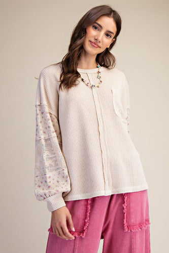 Flora Lace Mix Top - Natural