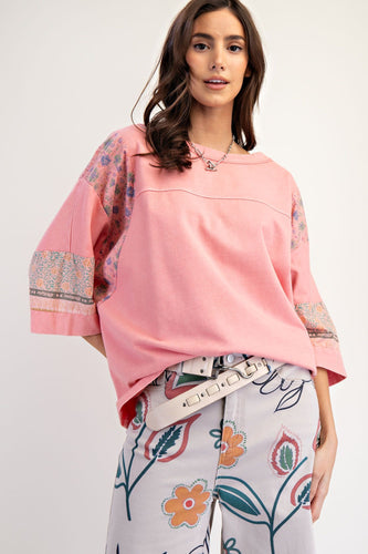 Elaine Mix Print Top - Faded Coral