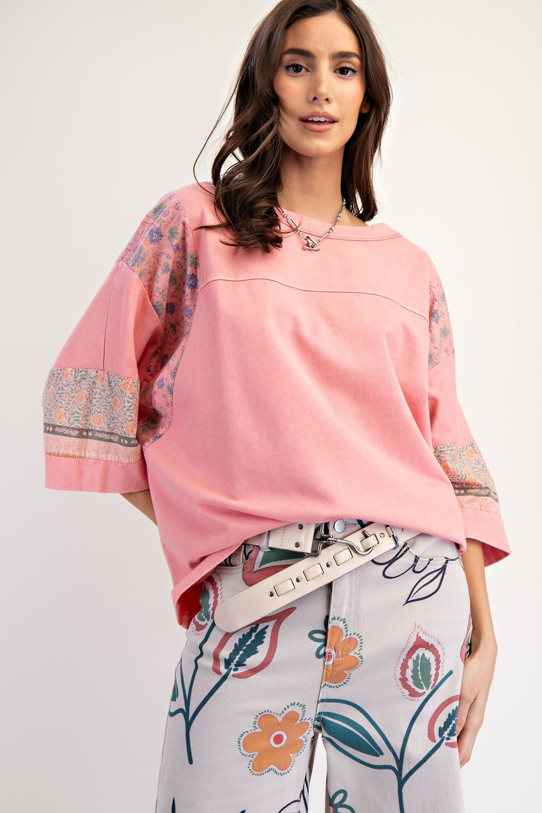 Elaine Mix Print Top - Faded Coral