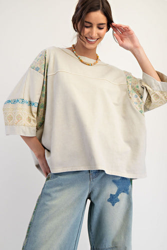 Elaine Mix Print Top - Sage Oatmeal