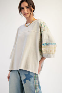 Elaine Mix Print Top - Sage Oatmeal
