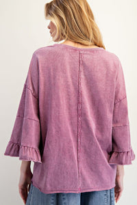 Remi Ruffle Sleeve Top - Raspberry