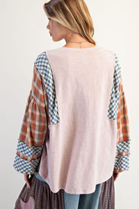 Fun Flannel Patchwork Top - Dusty Rose