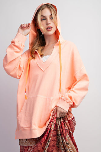Tried & True Mineral Washed Hoodie by Easel - Neon Coral