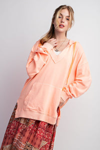 Tried & True Mineral Washed Hoodie by Easel - Neon Coral