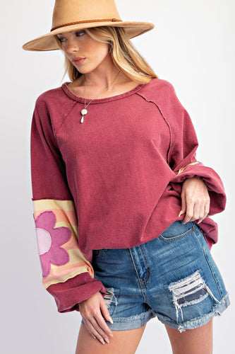 Flower Patch Oversized Pullover - Vintage Wine