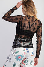 Load image into Gallery viewer, Ruched Sheer Lace Top - Black