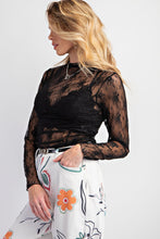 Load image into Gallery viewer, Ruched Sheer Lace Top - Black