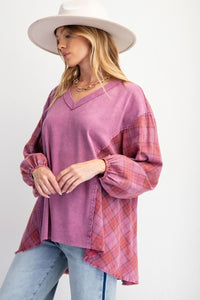 Joni Plaid Jersey Top - Orchid