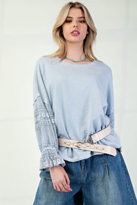 Brynn Lace Sleeve Top by Easel - Light Blue