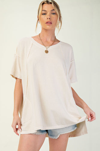 Mineral Washed Oversized Tee by Easel - Ecru *Regular & Curvy*